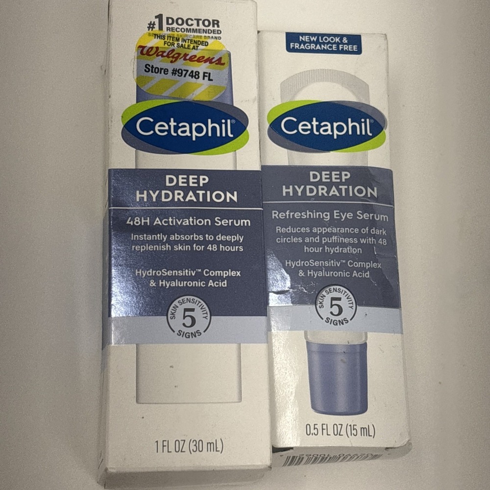 Cetaphil Deep Hydration Serum Bundle Unisex 1.5oz Blue New Face and Eye‎ Set